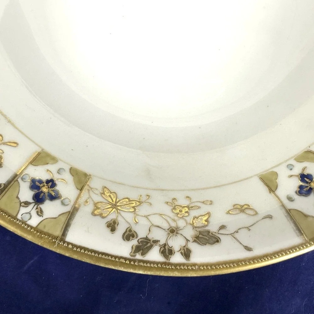 Antique Hand Painted Nippon  Bowl With Blue Flowers And Gold Accents Free Ship